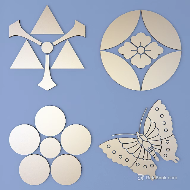 Various Intricate Artistic Carved Patterns Featuring Geometric Floral And Butterfly Designs 3d model 