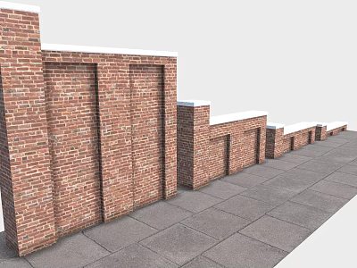 Outdoor Red Brick Wall Structures With Varying Heights And Gray Stone Pavement 3d model