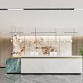 Modern Reception Desk With Elegant Marble Wall Decor Stylish Chandelier Lighting And Green Plant