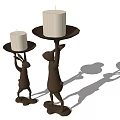 Brown Reindeer Shaped Decorative Candle Holders With White Candles And Tray