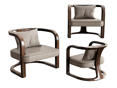 Modern Leisure Chair With Wooden Frame Light Gray Cushion And Curved Armrest 3d model