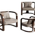 Modern Leisure Chair With Wooden Frame Light Gray Cushion And Curved Armrest