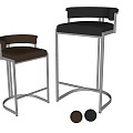 Modern Leather Bar Stools With Brown Black Metal Frame Design 3d model