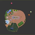 Modern Amusement Park Model With Carousel Slide Trees Cottage And Hot Air Balloons