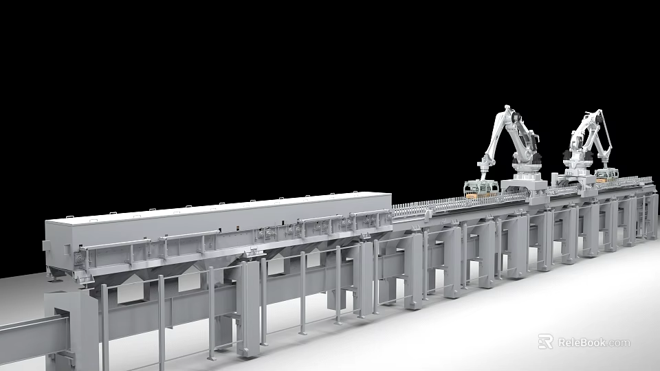 Industrial Automated Production Line Equipment With Robotic Arms And Conveyor System 3d model 