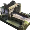 Ancient Ruined Architectural Structure With Archway Brick Walls Stone Path And Water
