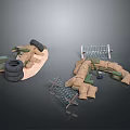 Military Fortification Landscape Featuring Stacked Sandbags Old Tires Barbed Wire And Wooden Crates