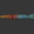 Colorful Rocket Weapon Design with Red Yellow Blue Green Flames Tail Fins and Reflective Surface