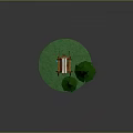 3D Model Scene With Wooden Cabin Green Pine Trees Snowy Roof And Grassy Ground
