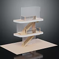 Architectural Model of Multi Level Interior with Wooden Staircase Platforms and Railings