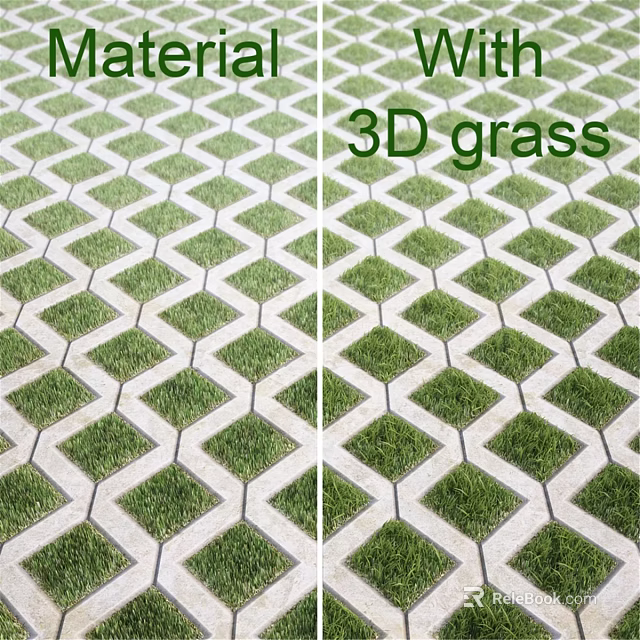 3D Grass Ground Design Featuring Geometric Interlocking Tiles And Green Turf 3d model 
