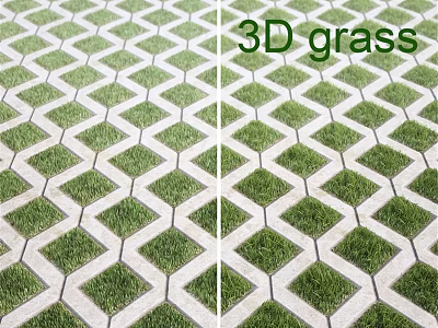 3D Grass Ground Design Featuring Geometric Interlocking Tiles And Green Turf 3d model