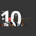 Creative Number 10 Scene With Dinosaur Skeleton Car Toys Figures And Models