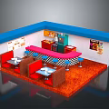 Retro Diner Interior Featuring Blue Border Red Counter Checkered Stools And Wall Posters