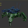 Mechanical Four Legged Combat Robot Game and Movie Character with Weapons and Sci Fi Design