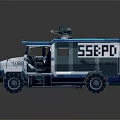 Blue And White Police Functional Vehicle With Markings And Lights