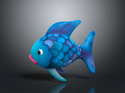 Blue Cartoon Fish Character With Scales Pink Mouth And 3D Model Design 3d model