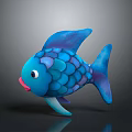 Blue Cartoon Fish Character With Scales Pink Mouth And 3D Model Design
