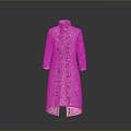 Elegant Pink Long Coat With Stand Collar And Red Embroidered Patterns