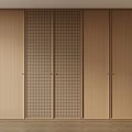 Modern Sleek Wooden Wardrobe Design With Grid Panel And Solid Doors