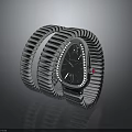 Luxury Silver Watch with Striped Metal Strap Black Dial Roman Numerals and Pink Gemstone Accent