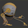 Yellow And Gray Robot Mechanical Creature With Large Blue Eye And Mechanical Legs 3D Design