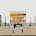 Outdoor Riviera Bar With Tables Chairs And Umbrellas Evening Atmosphere