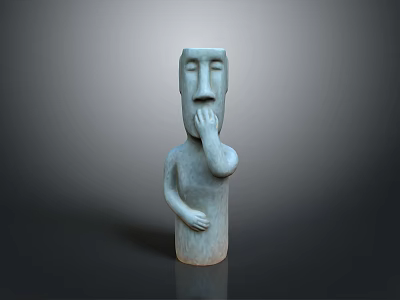 Humanoid Creature Sculpture With Gray Color Hand On Mouth And Simple Facial Features 3d model