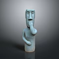 Humanoid Creature Sculpture With Gray Color Hand On Mouth And Simple Facial Features