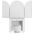 Modern White Dressing Table with Three Arched Mirrors and Round Upholstered Stool 3d model