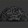Futuristic Dome Structure With Geometric Panel Exterior Blue Lights And Reflective Base