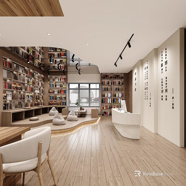 Book Art In Modern Bookstore Interior With Sofas And Bookcases 3d model