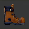 Orange Boot Shaped Household Item With Blue Straps And Hole Design