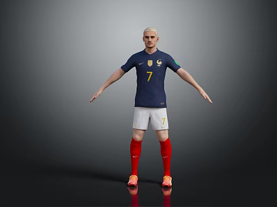 Soccer Player In French Team Jersey With Number Seven Standing 3d model