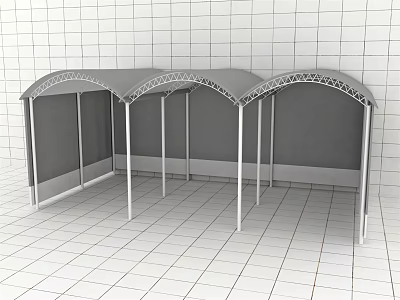 Stylish Curved Roof Canopy with Metal Frame and Gray Fabric Panels for Outdoor Use 3d model