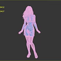3D Character Model With White Long Hair Blue Dress White Gloves Black Stockings And Heels