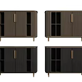 Modern Dark Brown Wooden Console Sideboard Cabinet With Vertical Stripes High Legs And Metal Handles