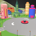 Cartoon City Landscape With Colorful Buildings Various Shaped Skyscrapers And Green Lawns
