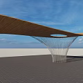 Modern Pergola with Wooden Curved Roof Transparent Support and Starry Sky Background