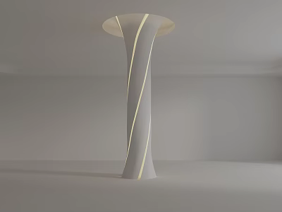 Modern White Spiral Pillar With Illuminated Curved Lines In Minimalist Interior 3d model