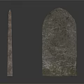 Ancient Stone Sculptures Tall Obelisk And Arched Top Slab With Texture
