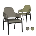 Modern Leisure Chairs In Light Gray Green Upholstered Seats With Metal Frames And Round Cushions