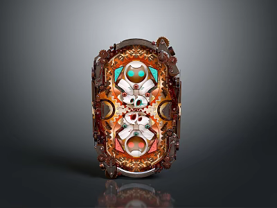 Ornate Decorative Plaque With Intricate Carved Frame And Colorful Geometric Patterns 3d model