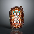 Ornate Decorative Plaque With Intricate Carved Frame And Colorful Geometric Patterns