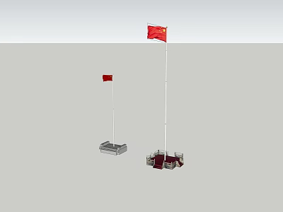 Outdoor Public Facilities With Flagpoles Flying Red Flags And Sturdy Bases 3d model