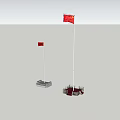 Outdoor Public Facilities With Flagpoles Flying Red Flags And Sturdy Bases