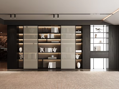 Elegant Modern Bookcase With Glass Doors Built In Lighting And Decorative Shelves 3d model