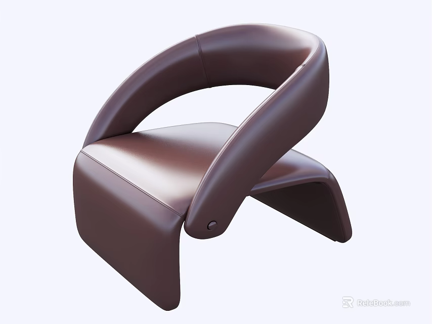 Modern Brown Leather Single Sofa With Curved Armrests And Unique Design 3d model 