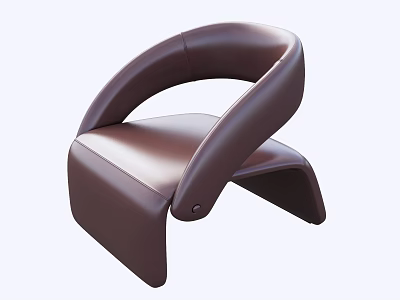 Modern Brown Leather Single Sofa With Curved Armrests And Unique Design 3d model