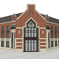 Classical Red Brick Commercial Complex With Large Windows And Arched Entrance 3d model
